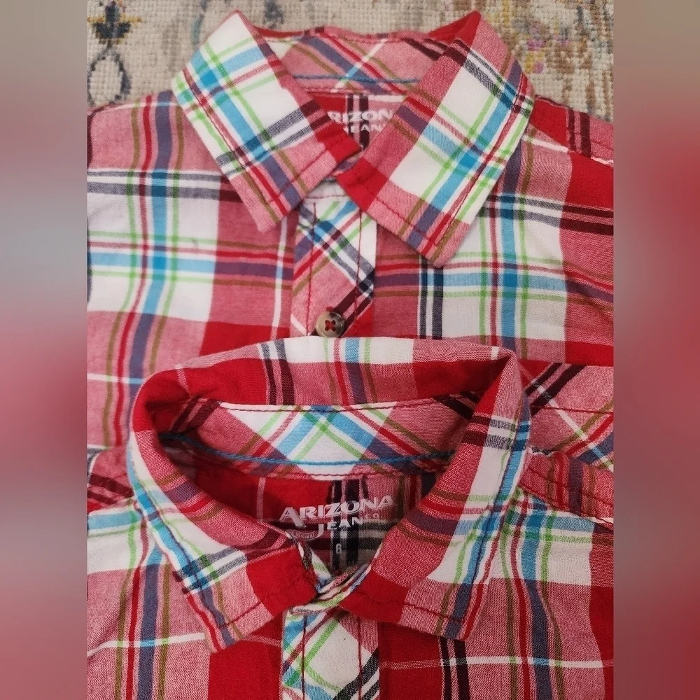 Arizona Jean Co Red Plaid Button Front Shirt Boys Size 6 (Price Per Shirt)